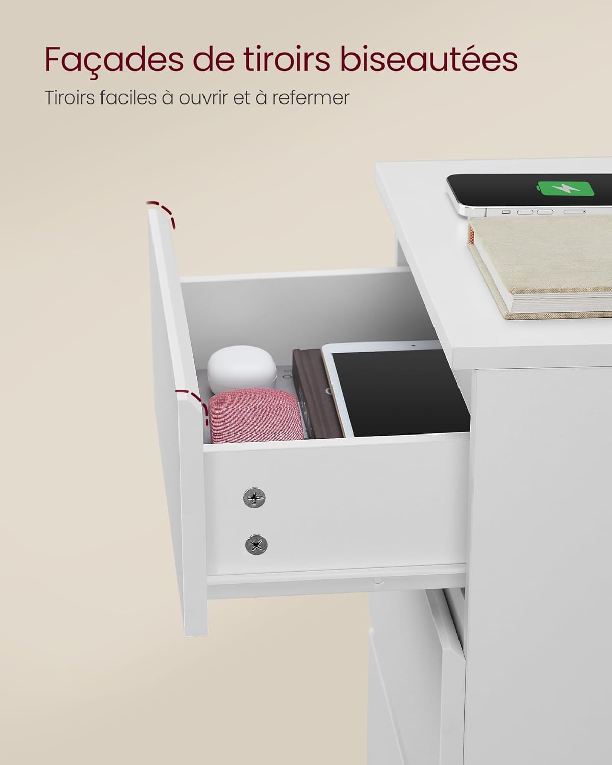 VASAGLE Set of 2 Bedside Table with Power Strip
