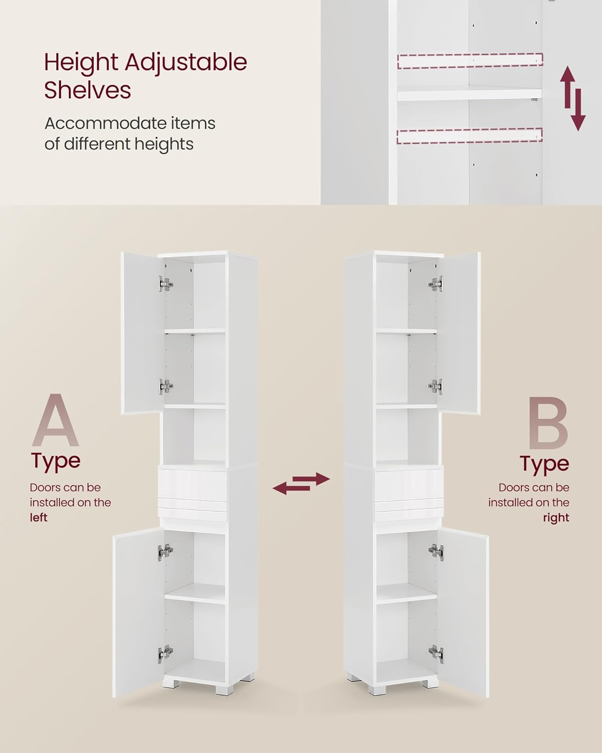 VASAGLE Tall Bathroom Cabinet BBC560P31