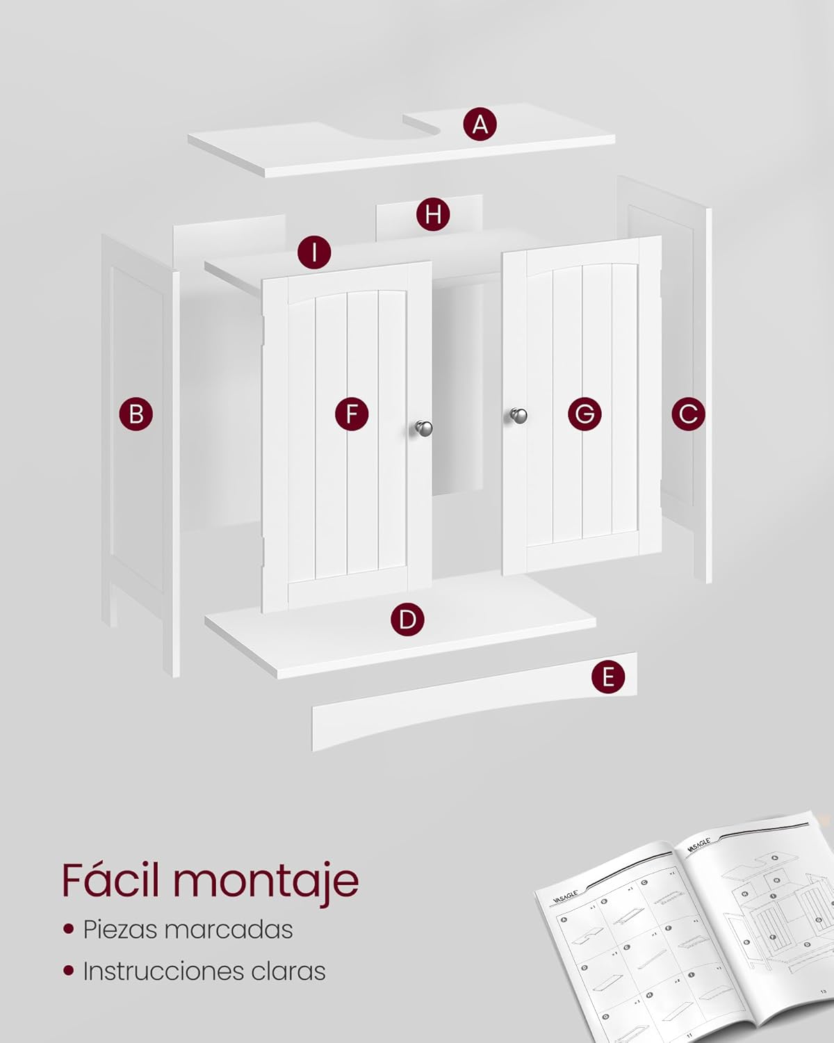 VASAGLE Under Sink Storage Cabinet BBC01WT