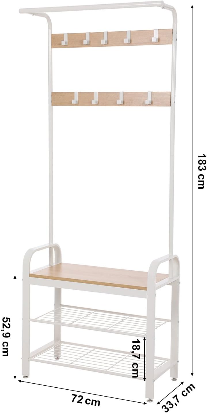 VASAGLE Coat Stand with Shoe Storage Bench