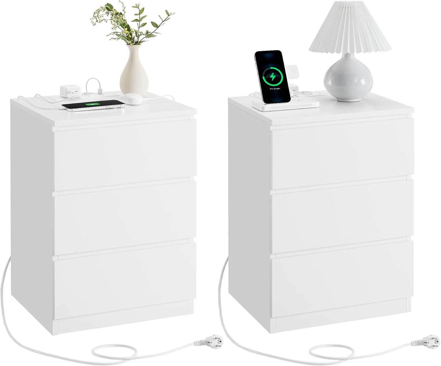 VASAGLE Set of 2 Bedside Table with Power Strip