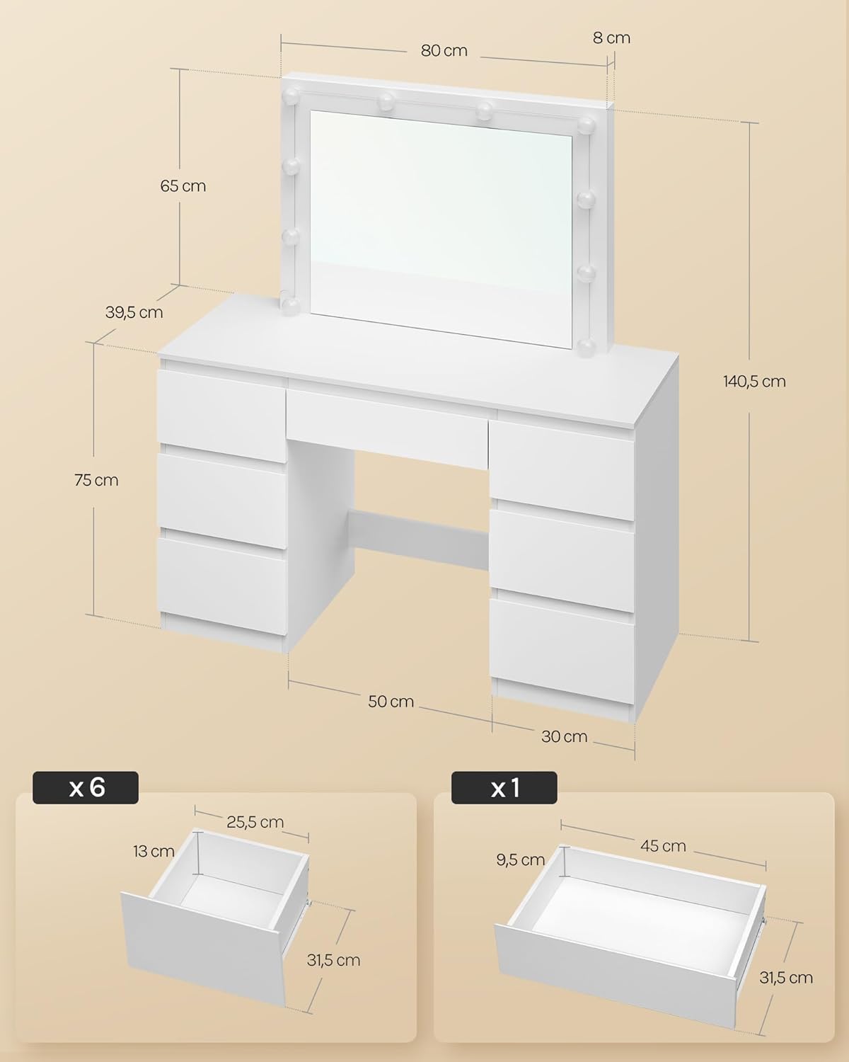 WOLTU Dressing Table with LED Lighting