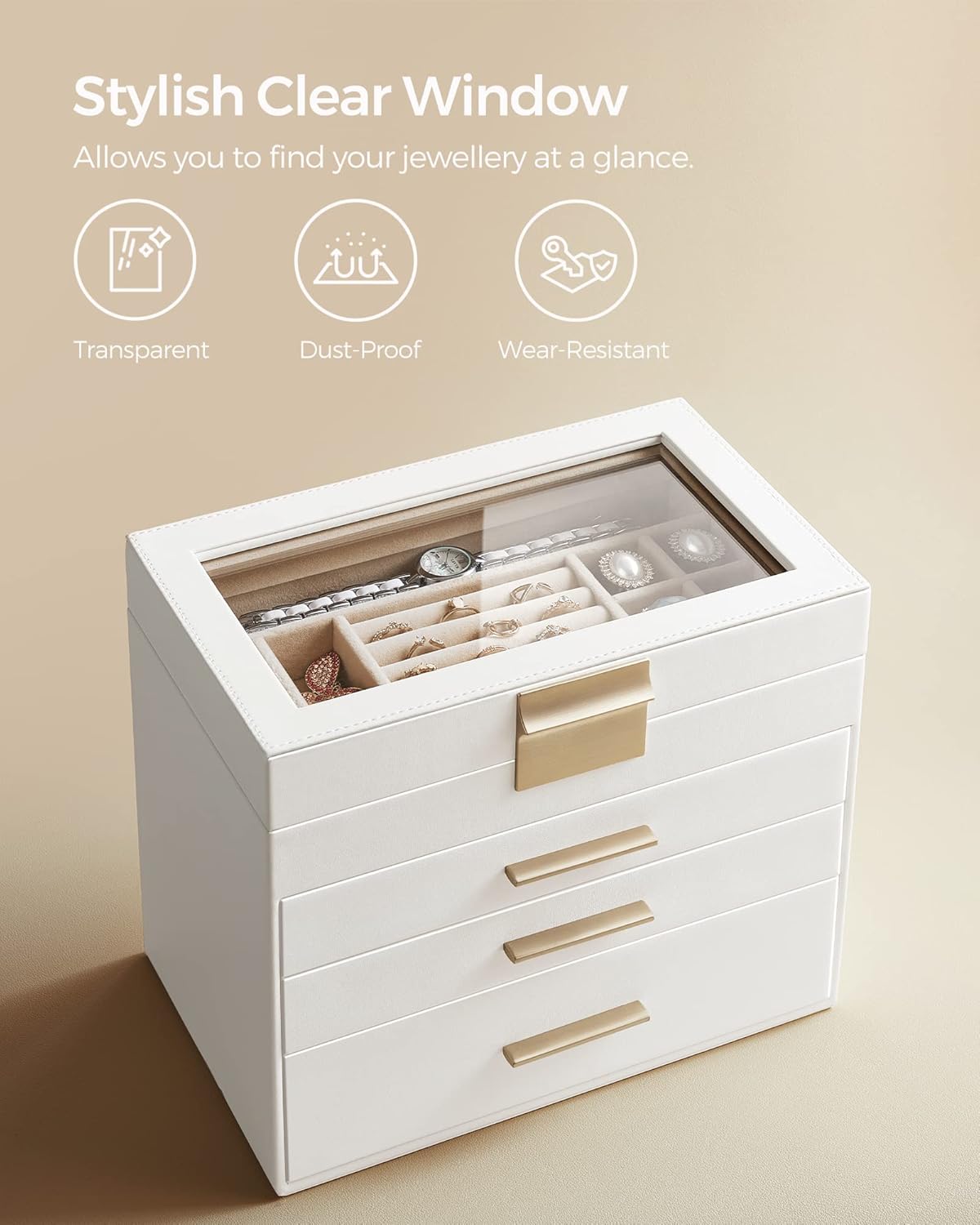 SONGMICS Jewellery Box with Glass Lid JBC161W01