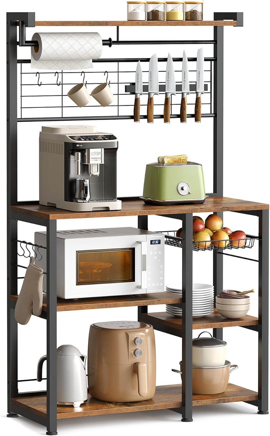 VASAGLE Bakers Rack with Magnetic Knife Holder KKS026B01
