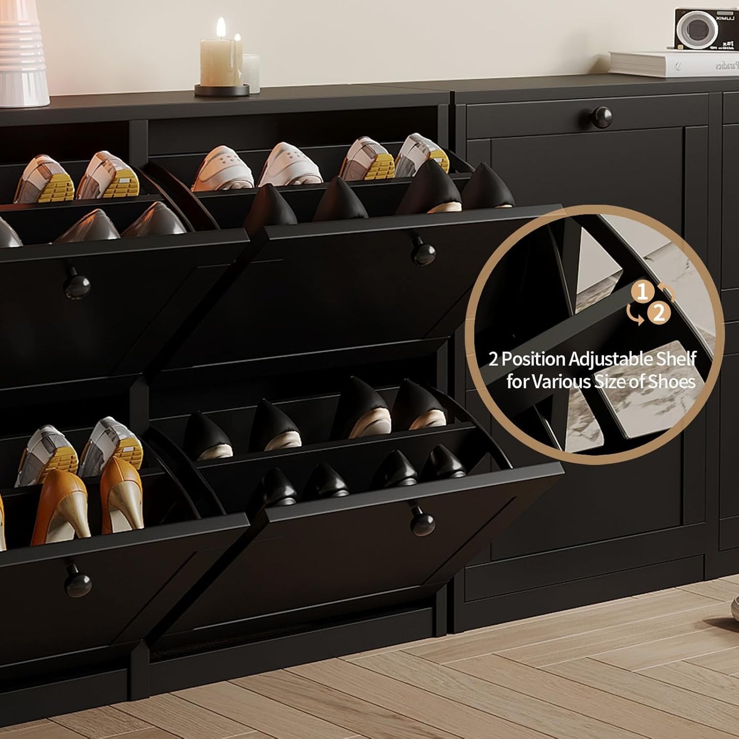 Shoe Cabinet with 4 Flip Drawers