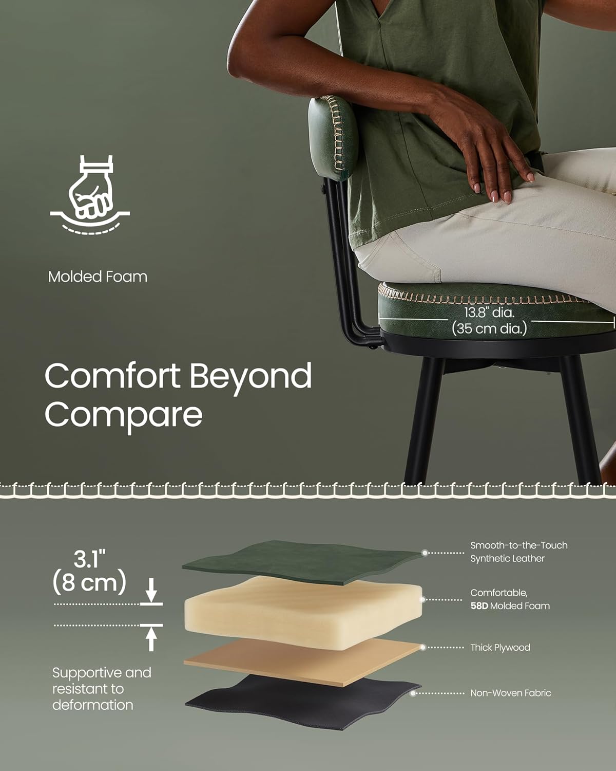 VASAGLE Set of 2 Forest Green Bar Stool