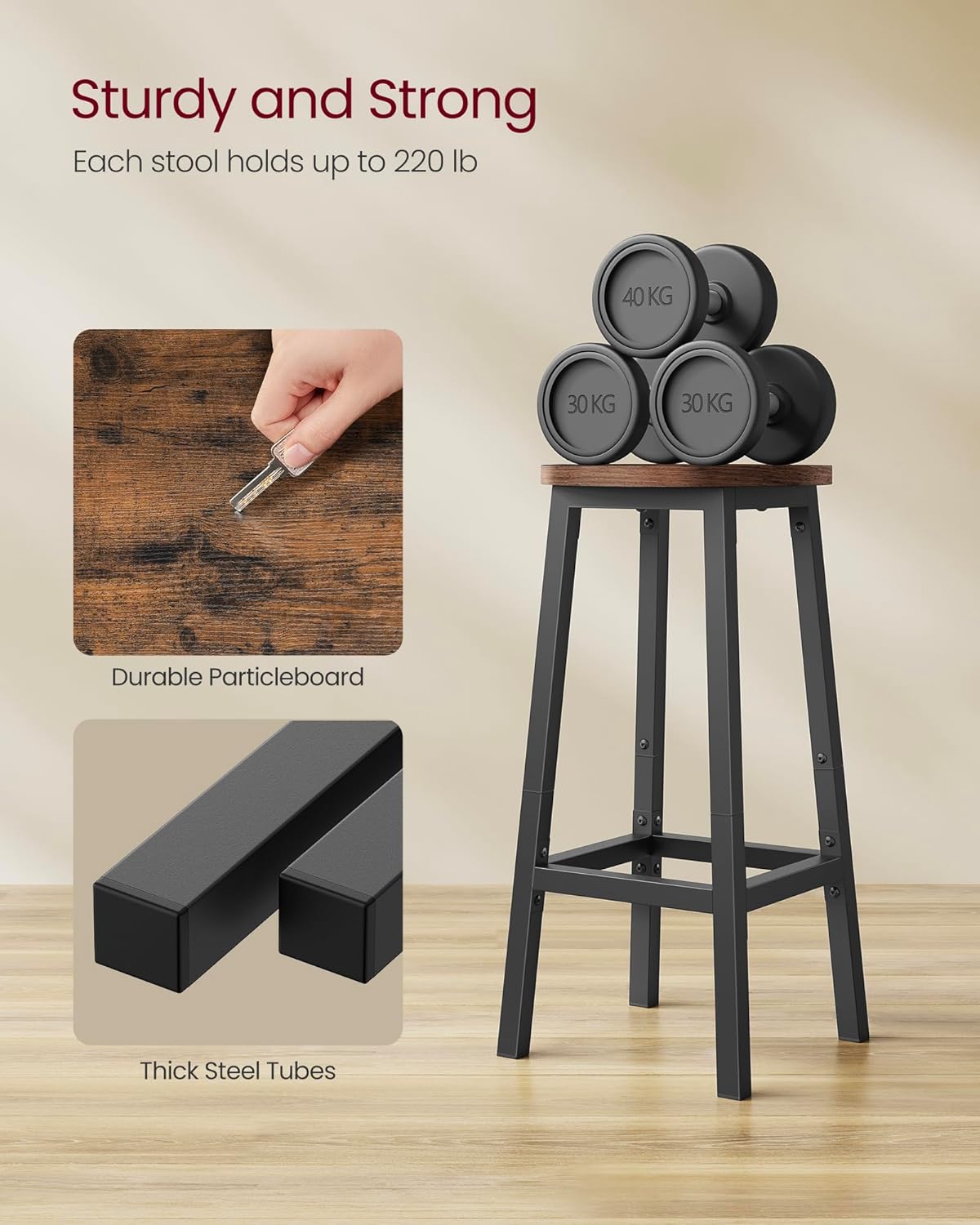 VASAGLE Bar Stools, Set of 2