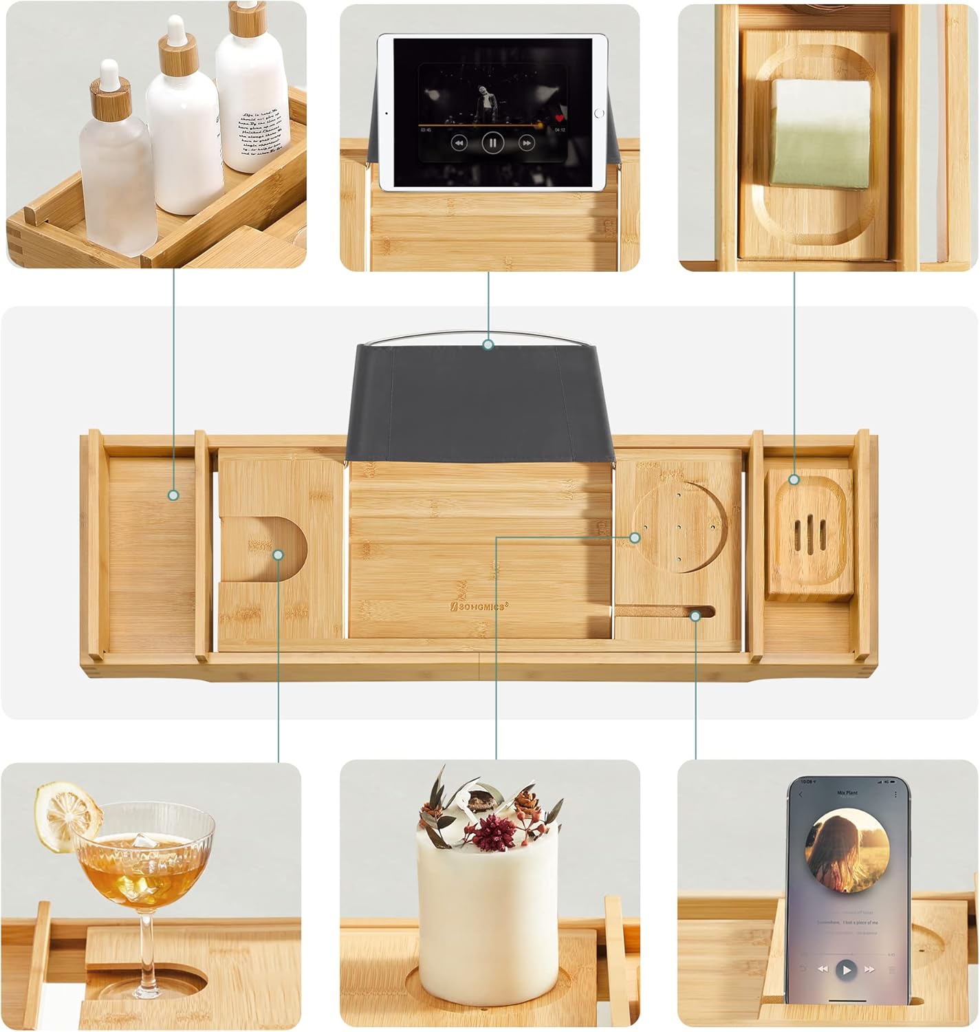 SONGMICS Extendable Bamboo Bath Shelf BCB88Y