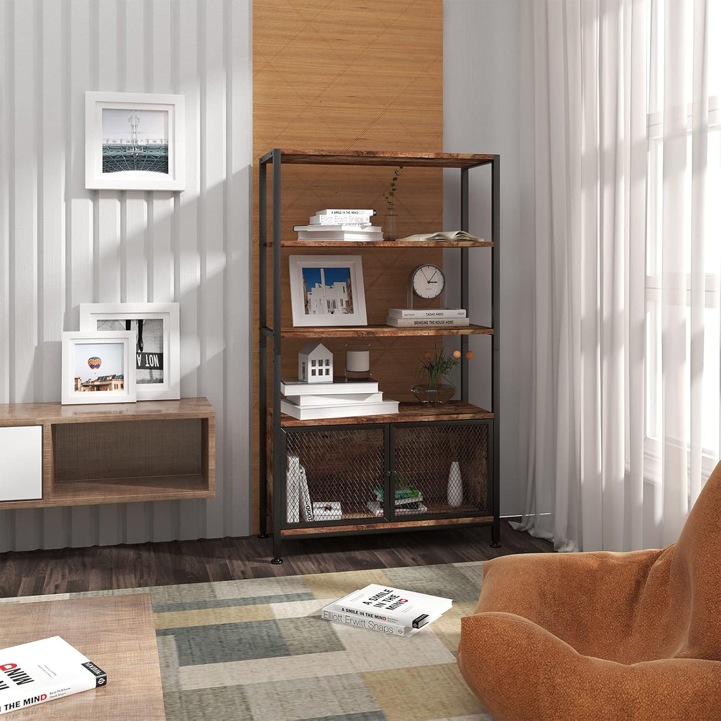 WOLTU Bookcase Shelf with 3 Open Levels Vintage RGB19dc