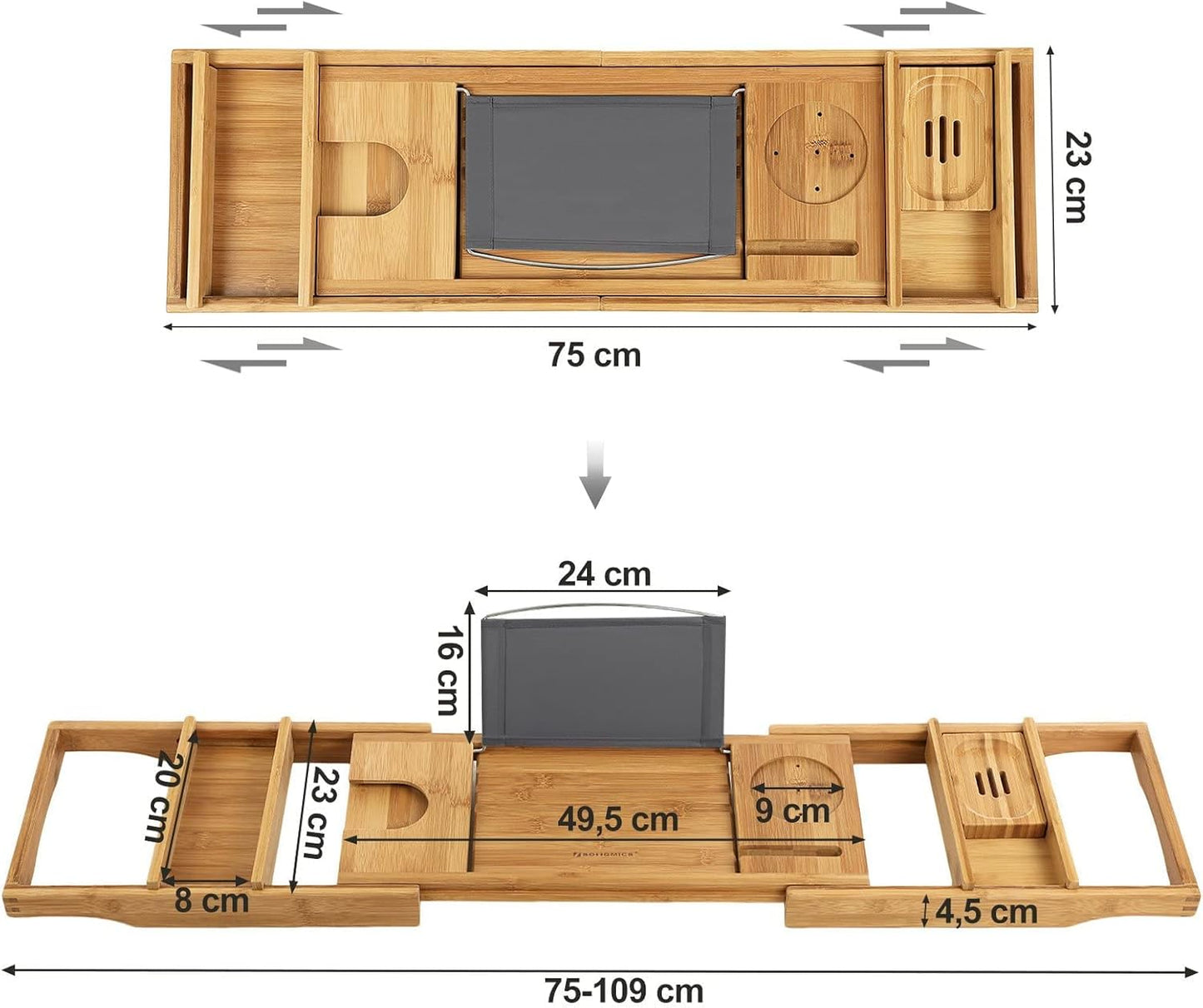 SONGMICS Extendable Bamboo Bath Shelf BCB88Y