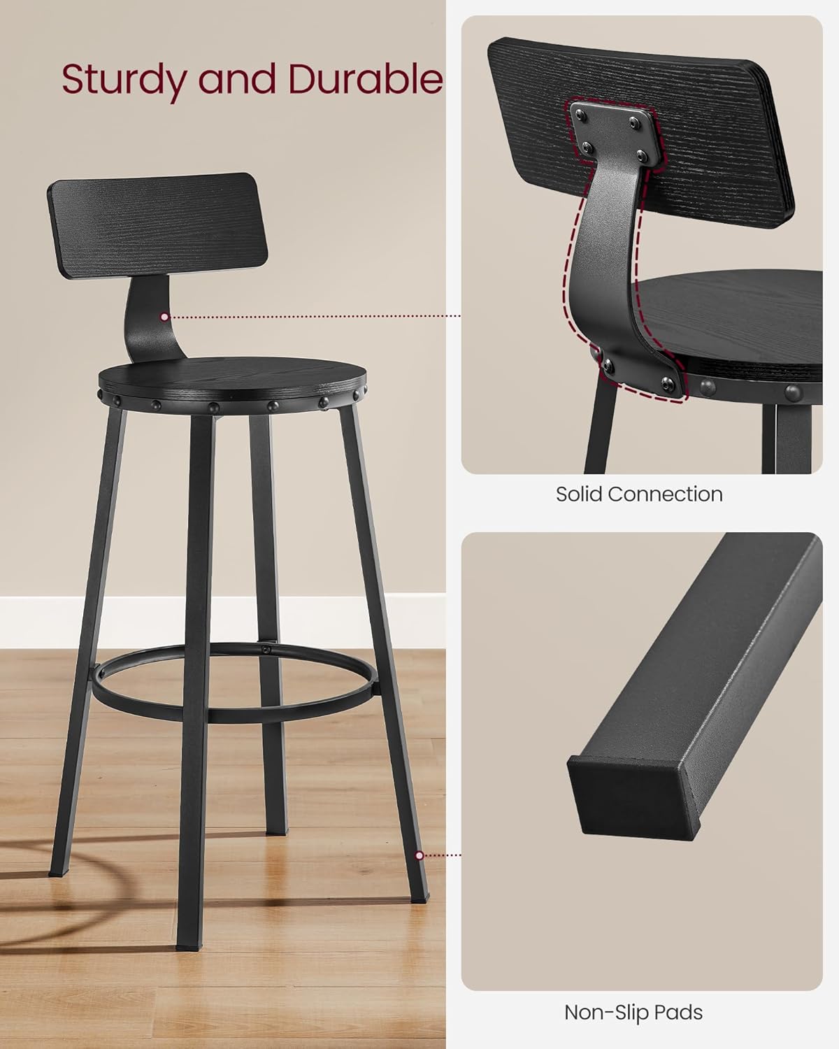 VASAGLE Bar Stools Set of 2 ULBC026B56