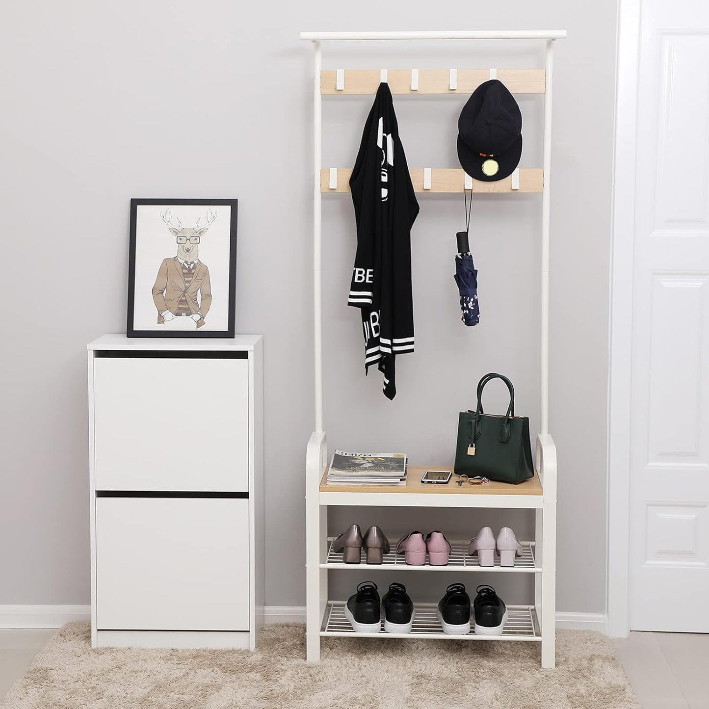 VASAGLE Coat Stand with Shoe Storage Bench