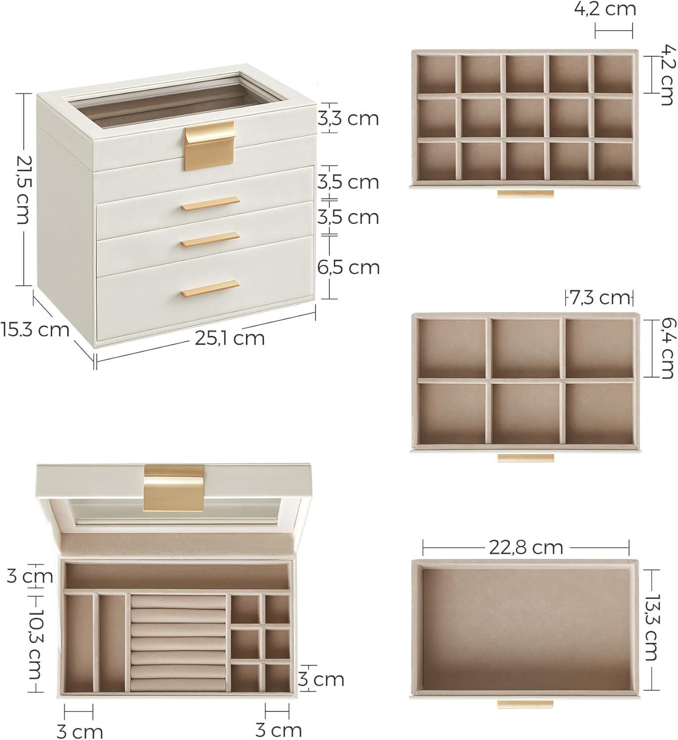 SONGMICS Jewellery Box with Glass Lid JBC161W01