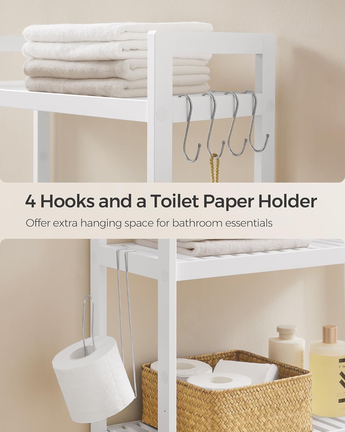 SONGMICS Over The Toilet Storage Organize BTS01WT