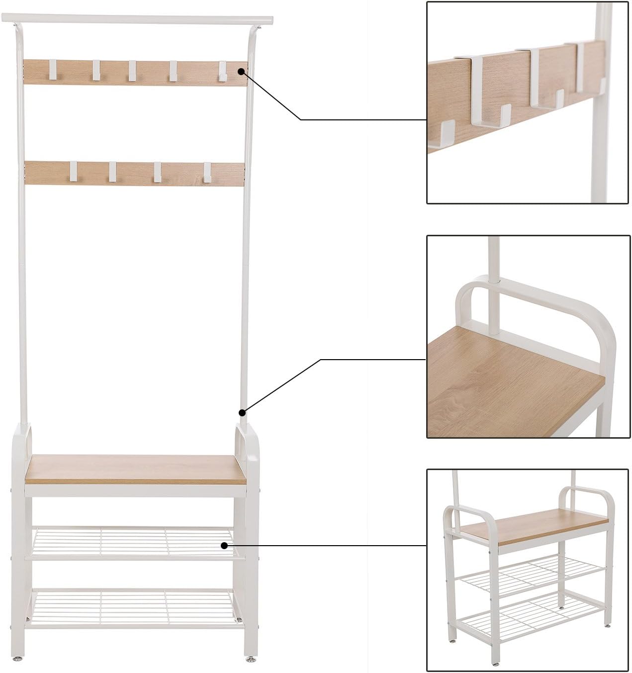 VASAGLE Coat Stand with Shoe Storage Bench