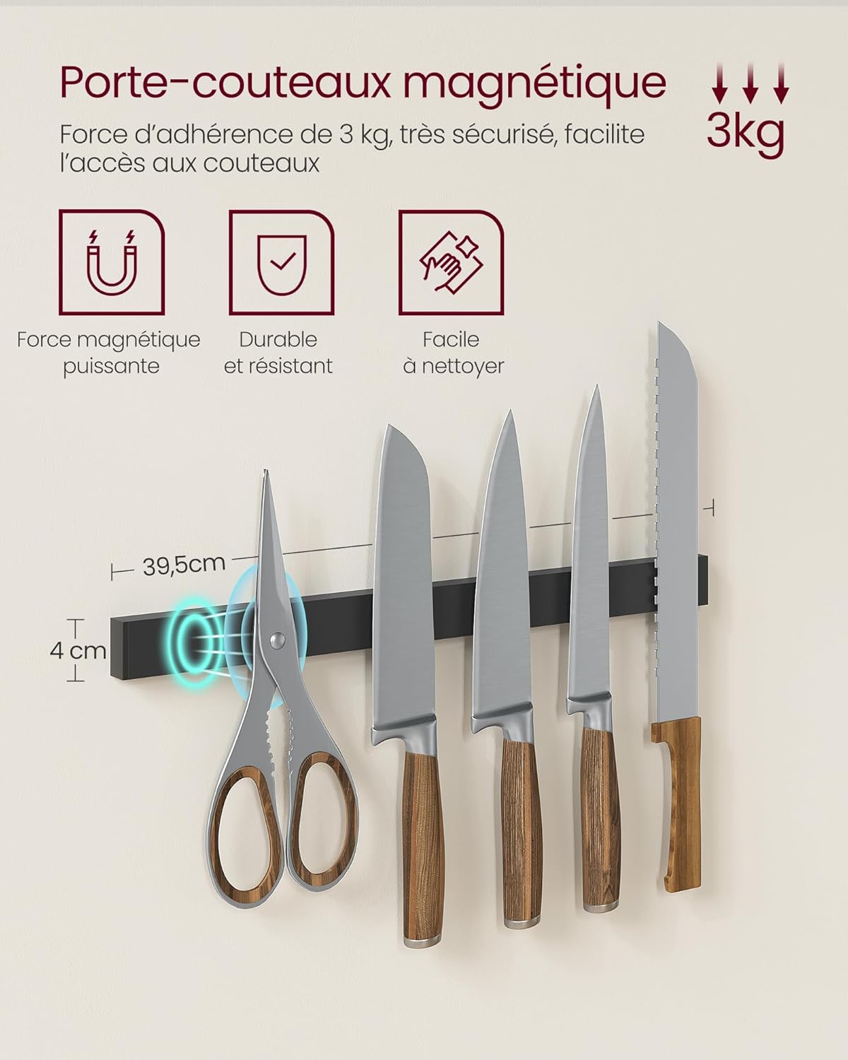 VASAGLE Bakers Rack with Magnetic Knife Holder KKS026B01