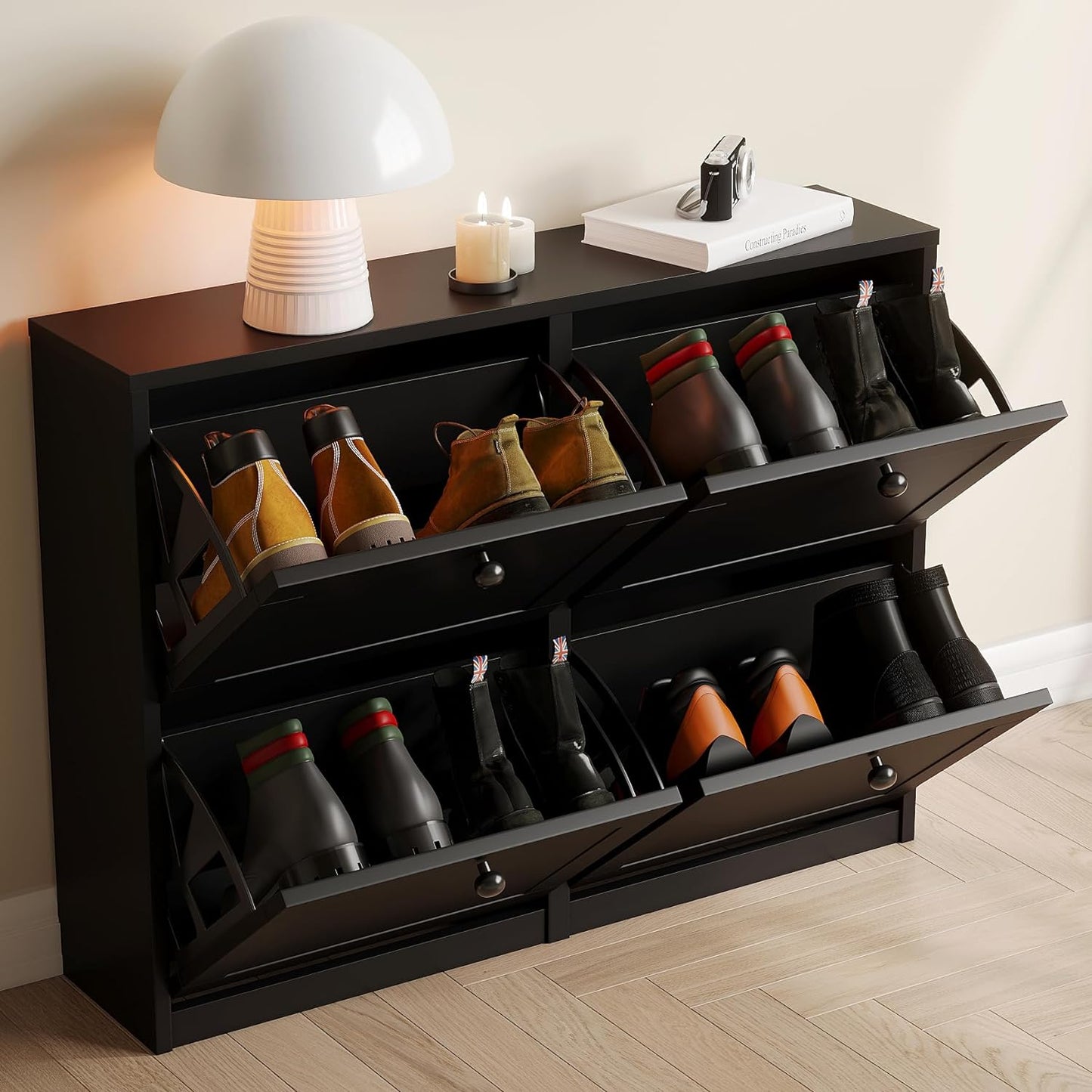 Shoe Cabinet with 4 Flip Drawers