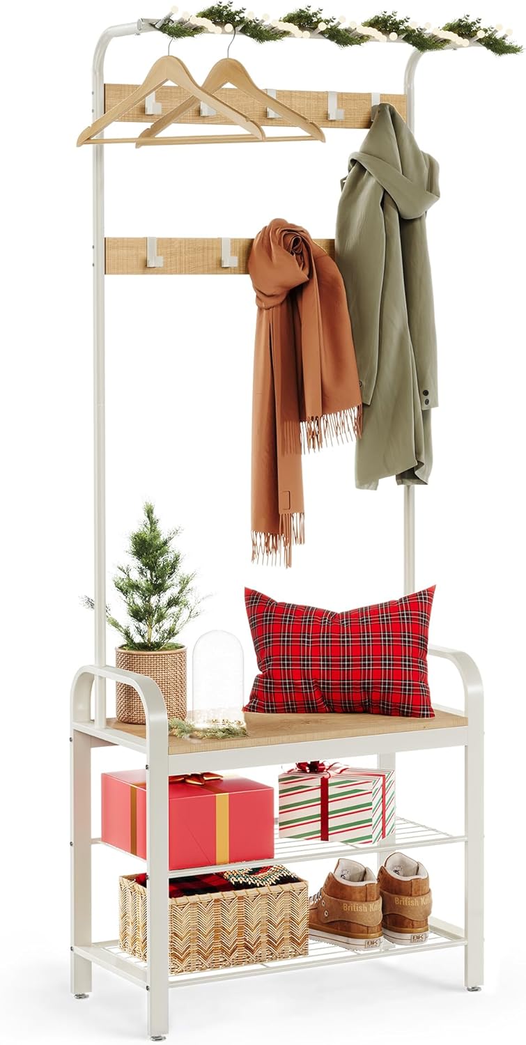 VASAGLE Coat Stand with Shoe Storage Bench