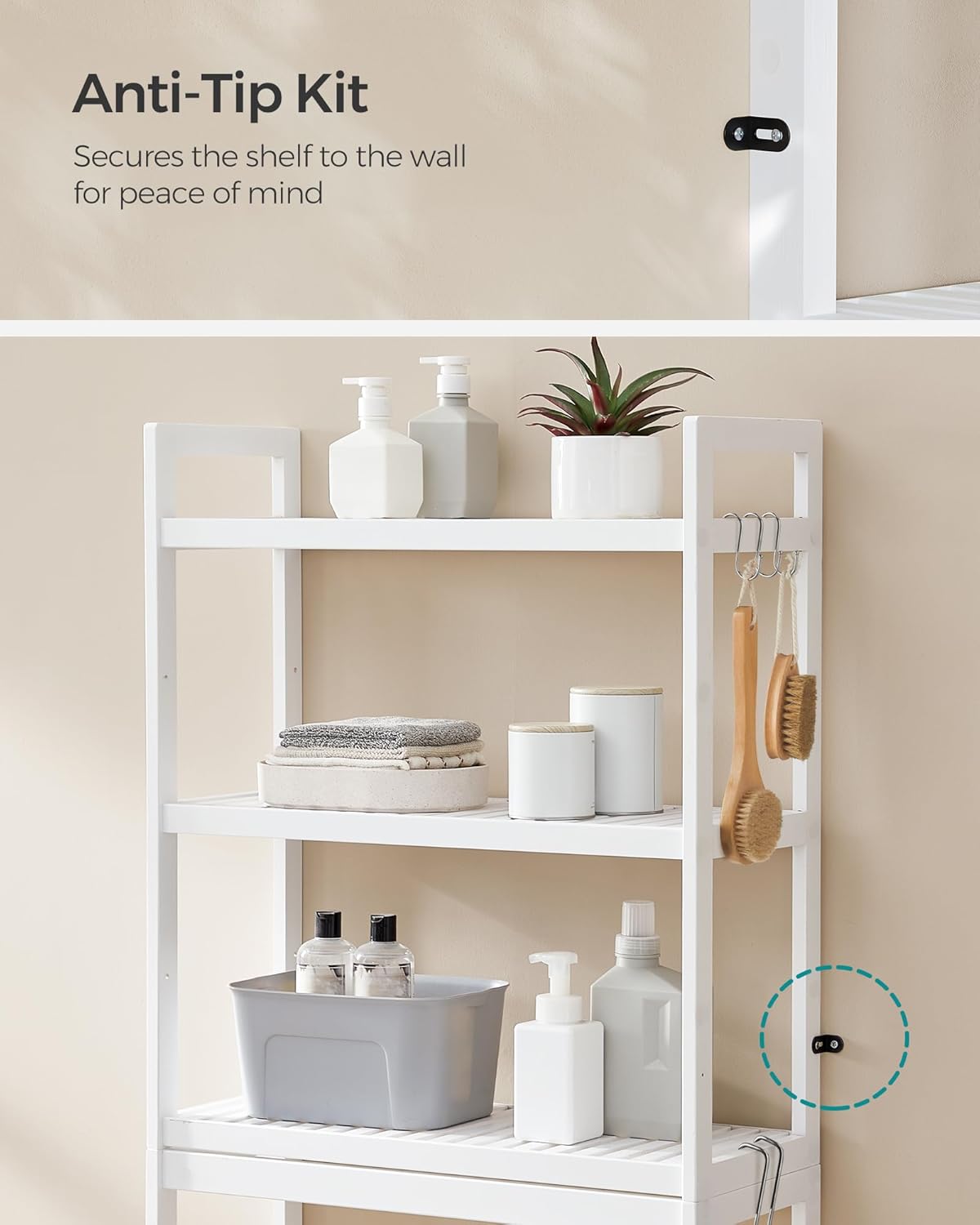 SONGMICS Over The Toilet Storage Organize BTS01WT