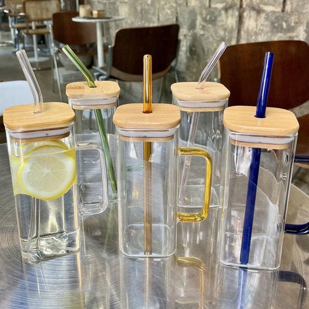 Square Cup with Lid and Straw