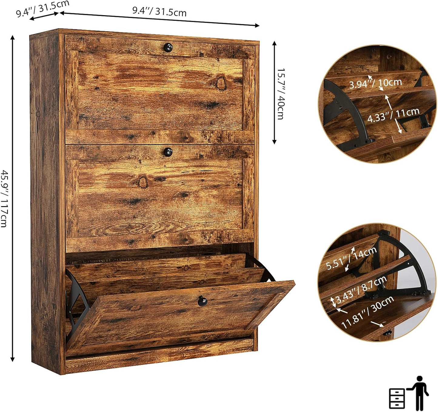 Shoe Cabinet with 3 Flip Drawers