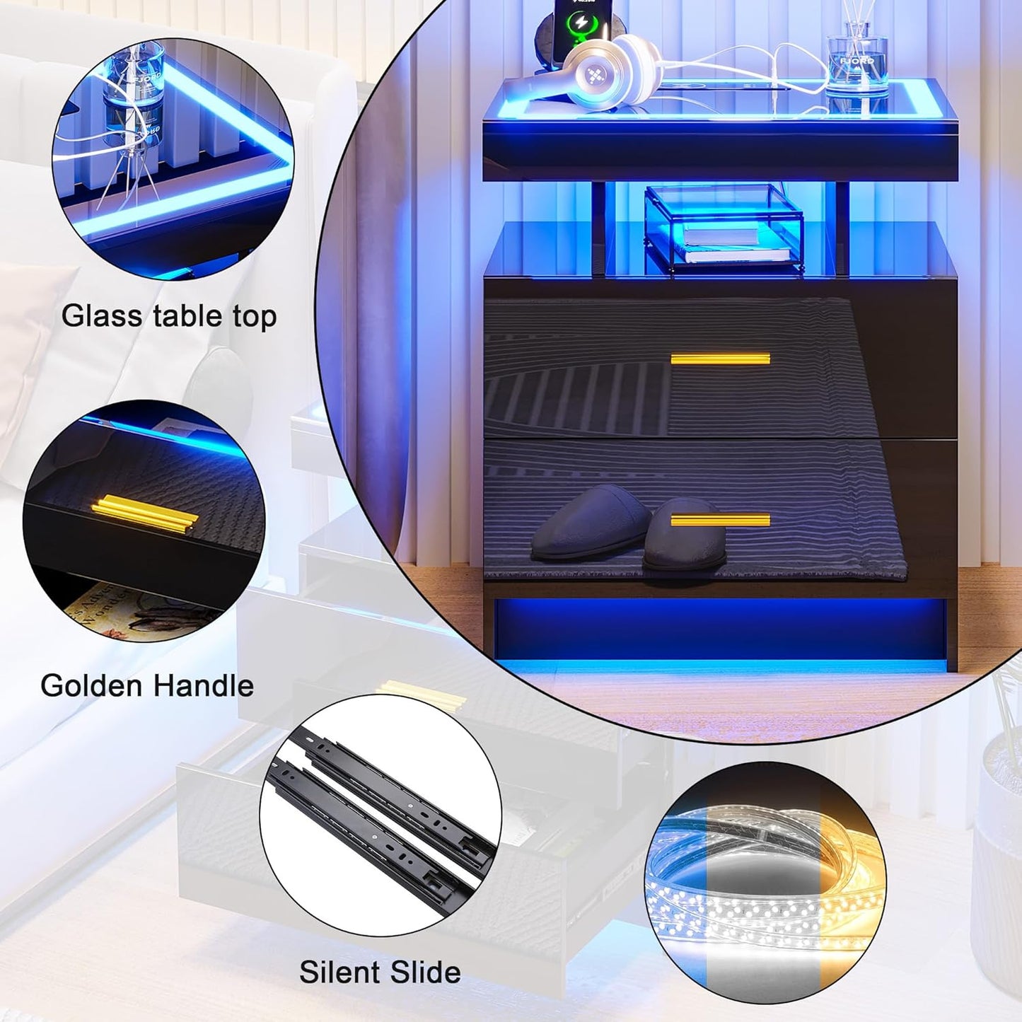 Bedside Table with Charging Station