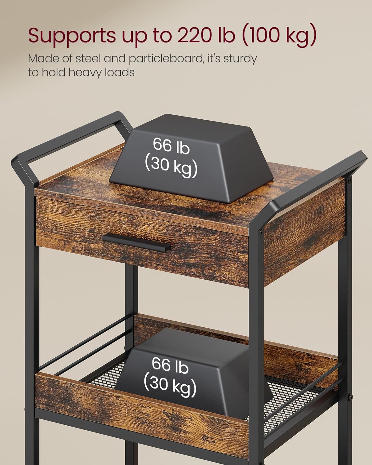 VASAGLE 3-Tier Cart with Table Top