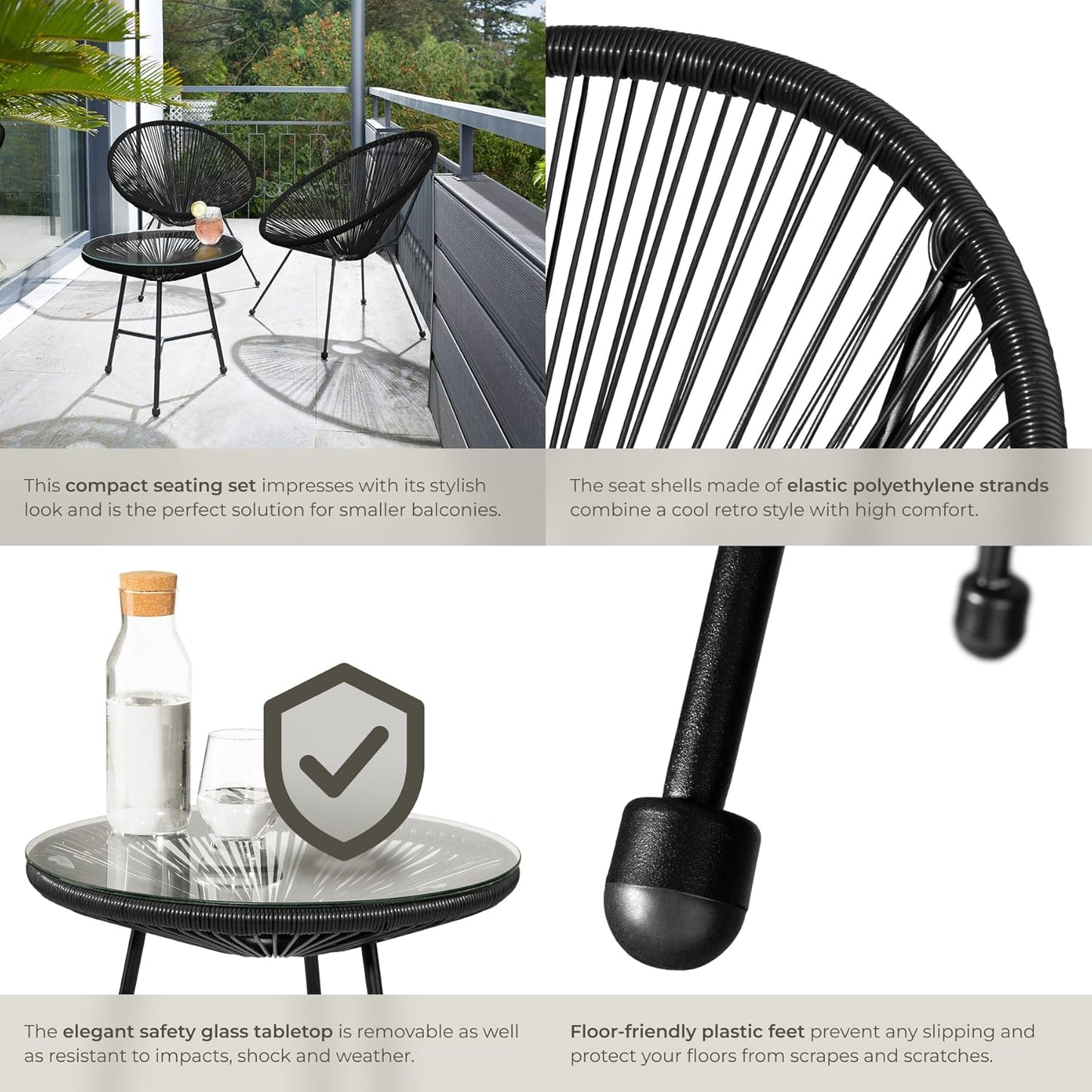 Set of 2 Outdoor Chairs & Glass Coffee Table