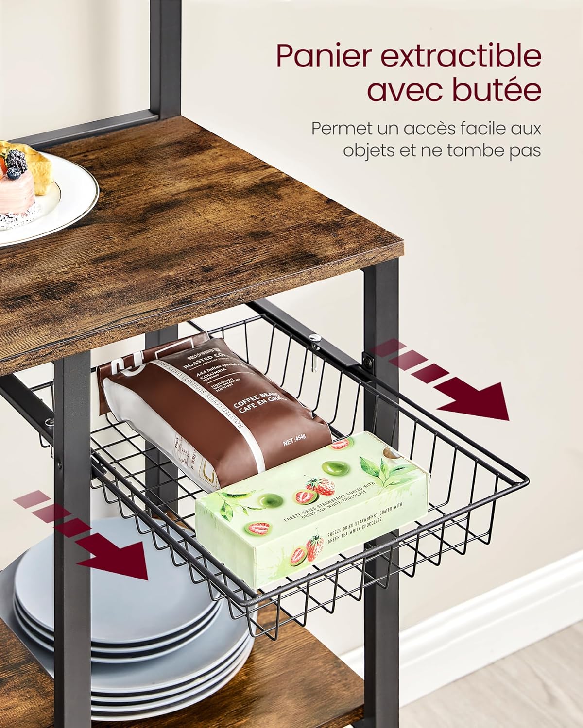 VASAGLE Bakers Rack with Magnetic Knife Holder KKS026B01