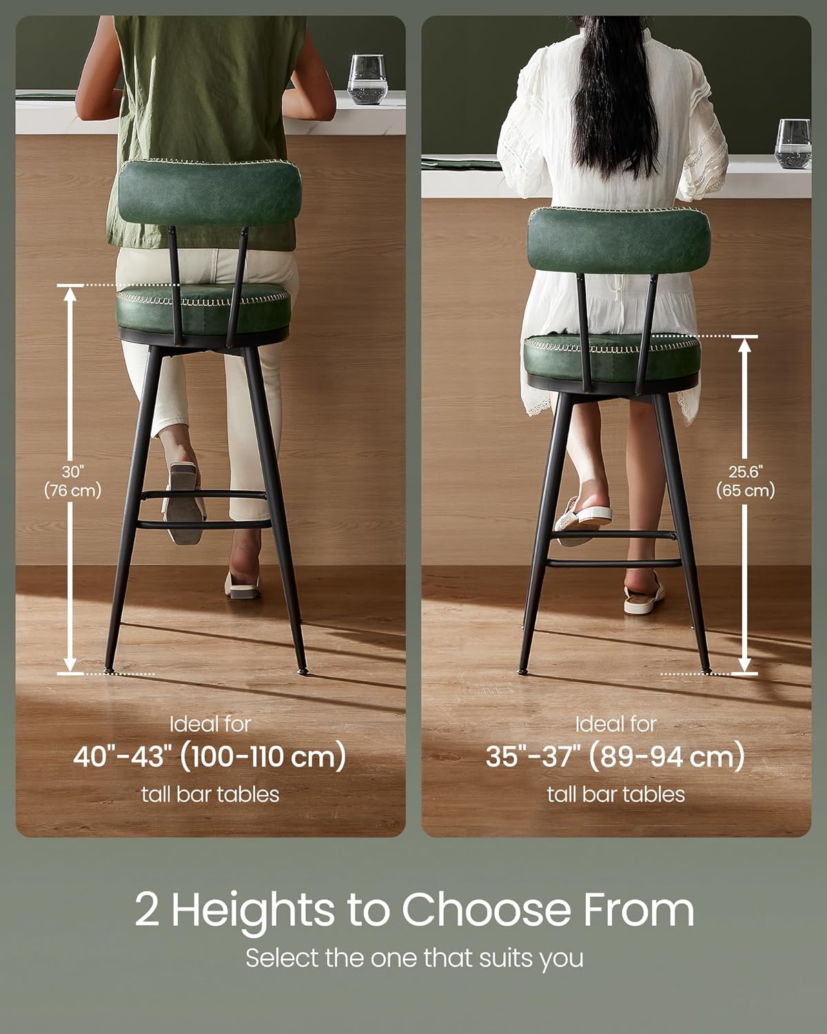 VASAGLE Set of 2 Forest Green Bar Stool