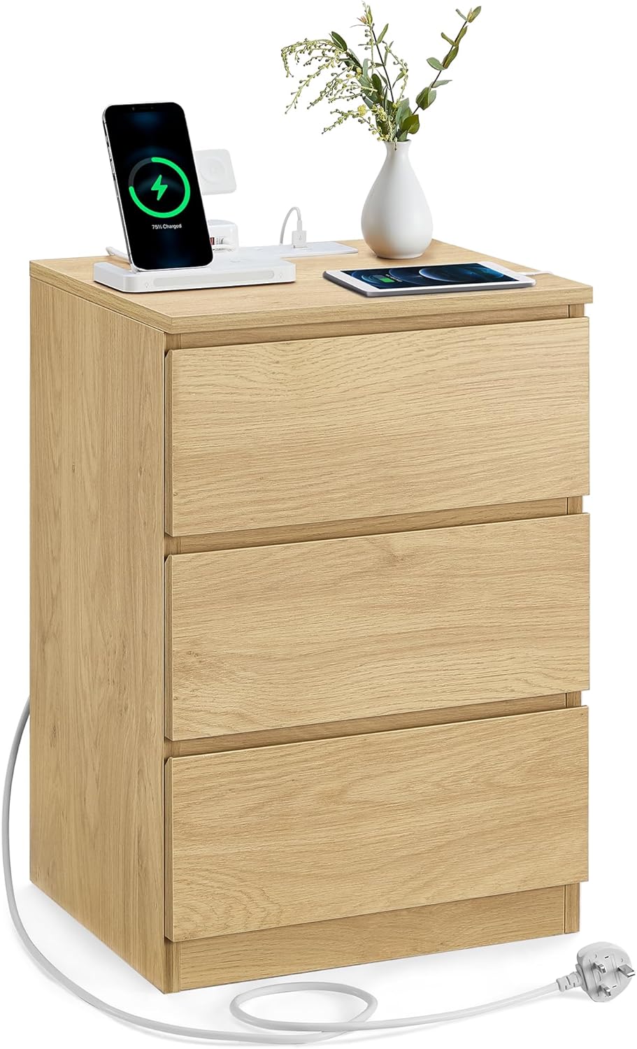 VASAGLE Bedside Table with Power Strip