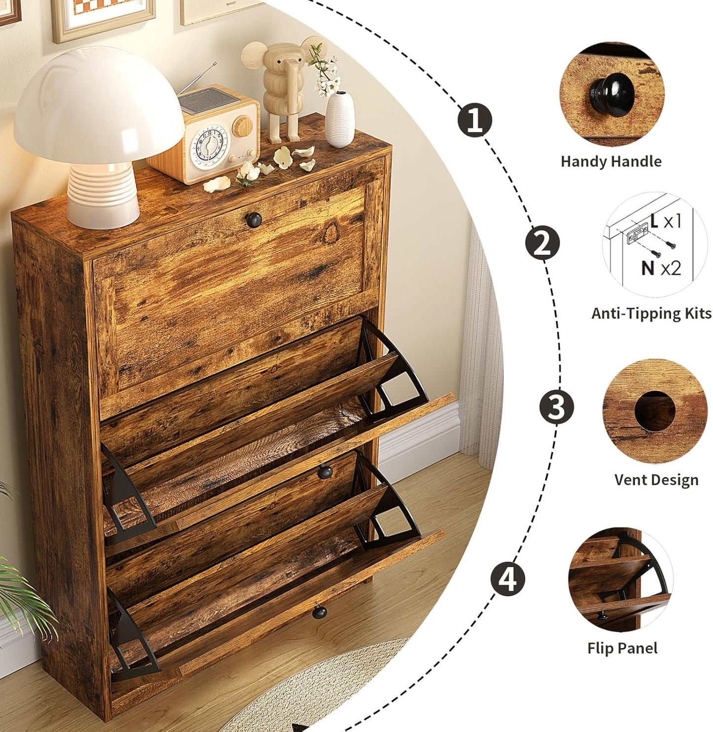 Shoe Cabinet with 3 Flip Drawers