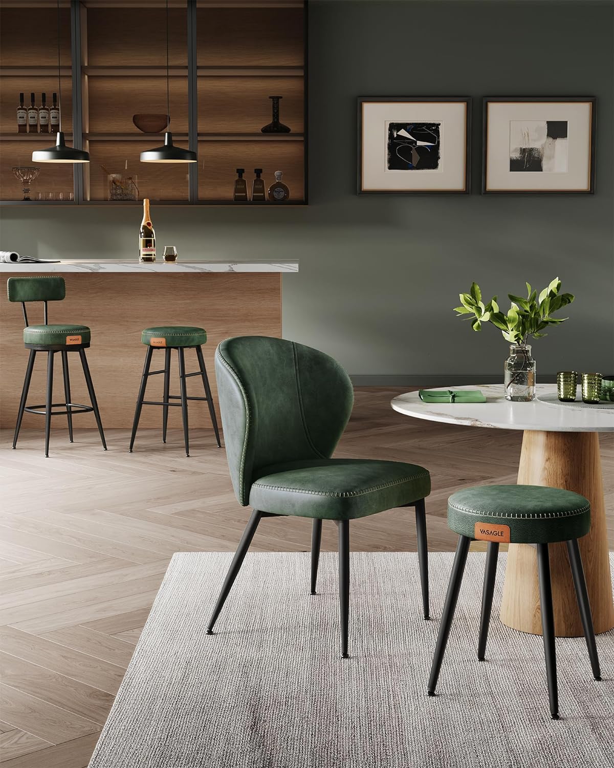 VASAGLE Set of 2 Forest Green Bar Stool