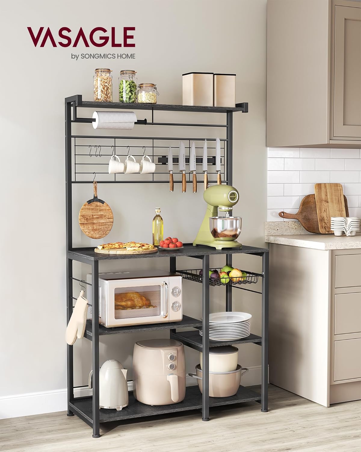 VASAGLE Bakers Rack with Magnetic Knife Holder KKS026B01