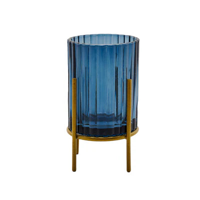 Living Ribbed Glass Hurricane with Metal Stand
