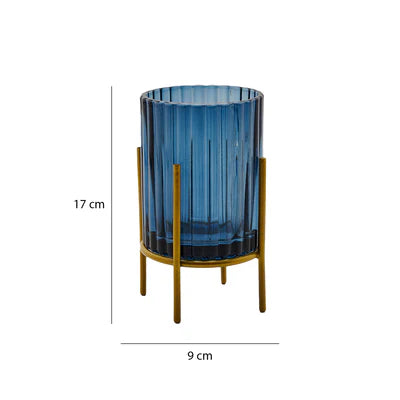 Living Ribbed Glass Hurricane with Metal Stand