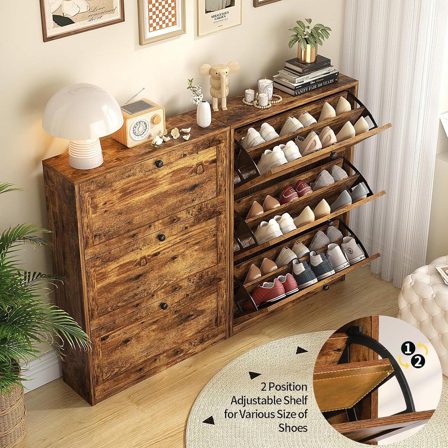 Shoe Cabinet with 3 Flip Drawers