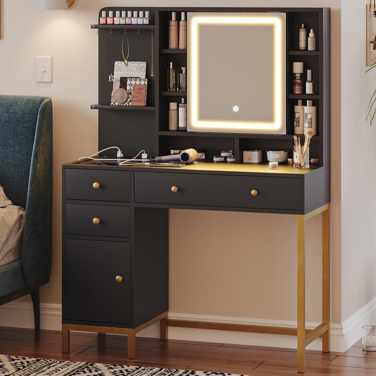 Dressing Table with Adjustable Brightness LED Mirror