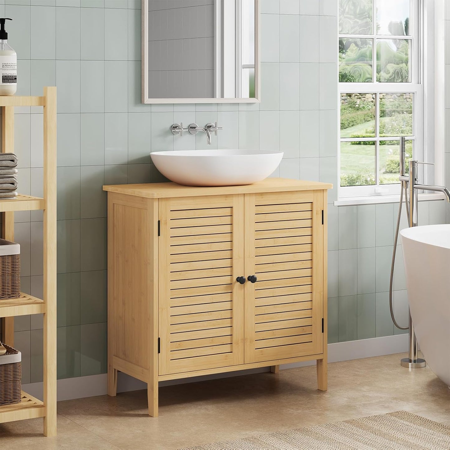 EUGAD Bamboo Bathroom Vanity Cabinet with 2 Doors