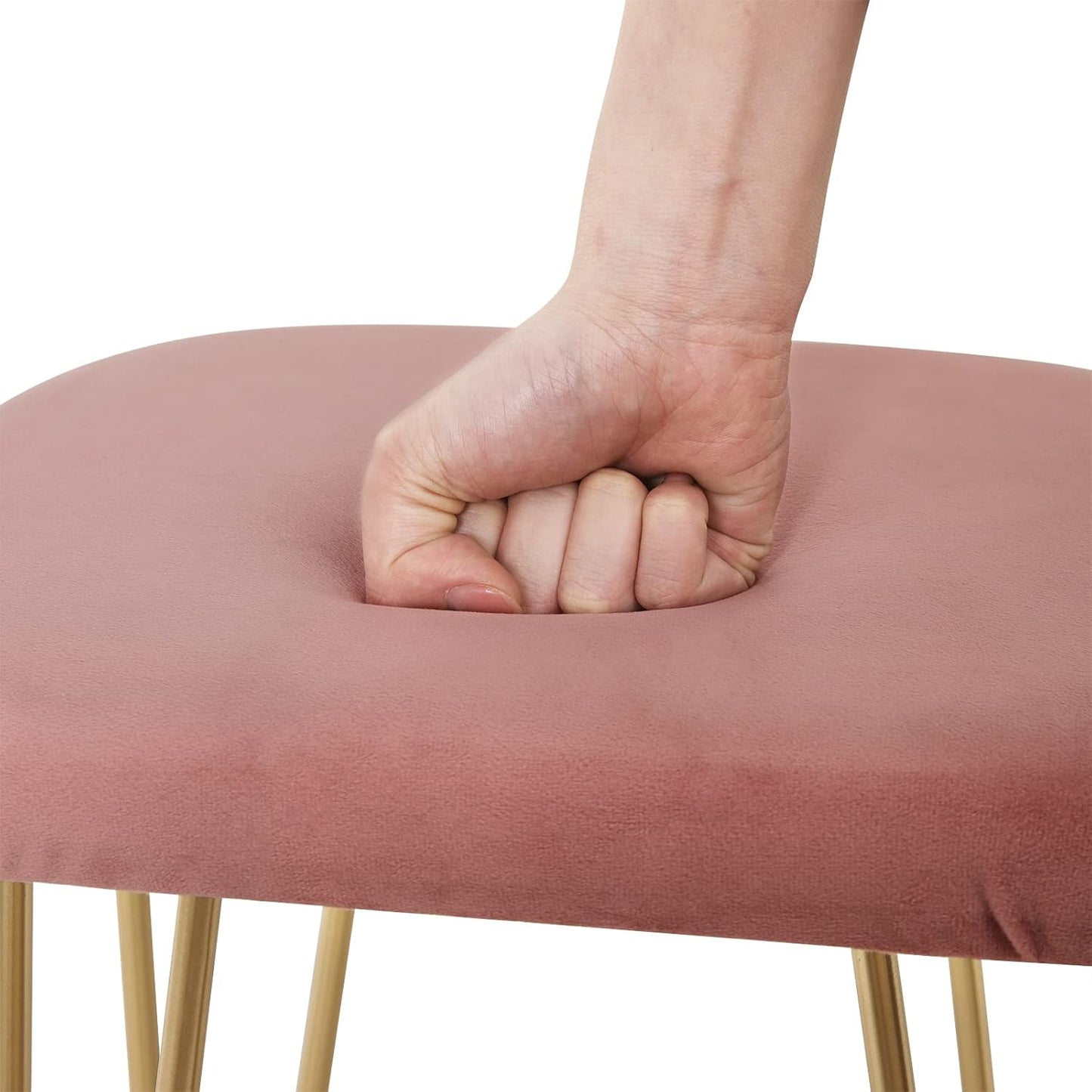 EUGAD White Dressing Table with Velvet Pink Stool