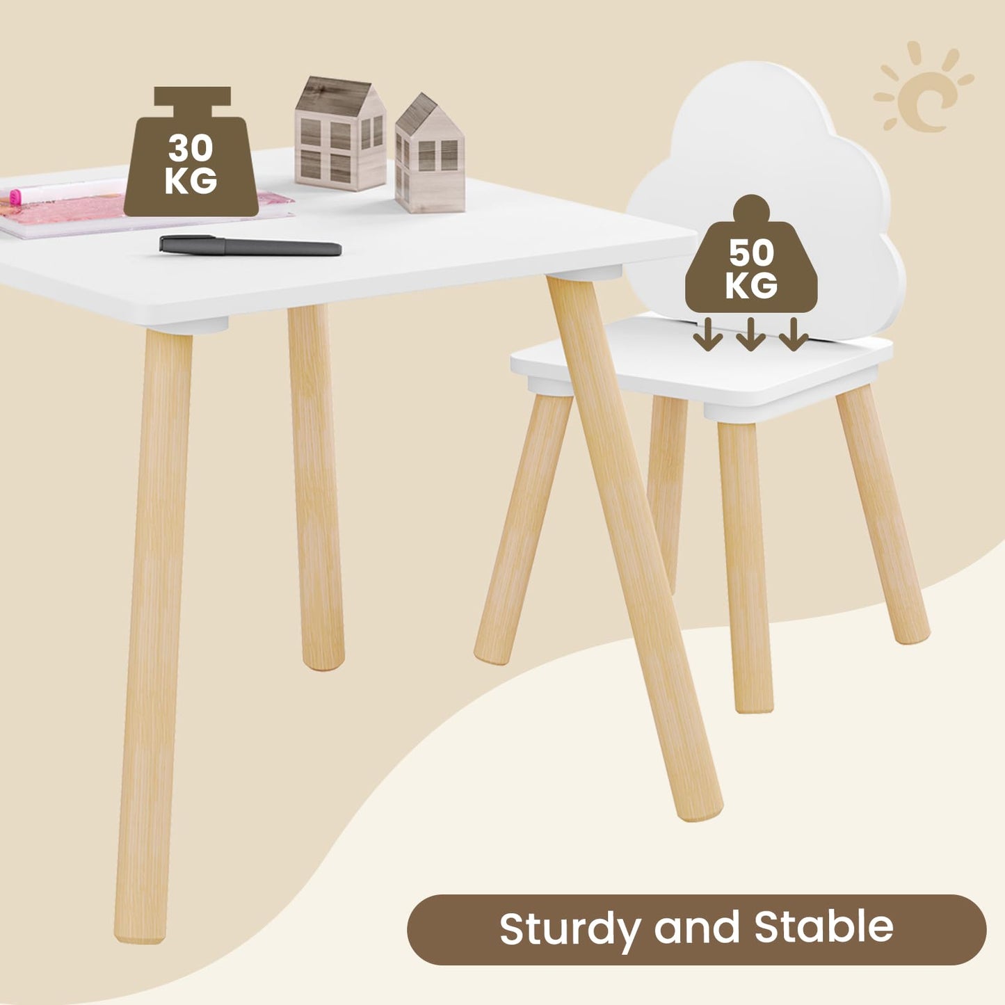 Kids Table and Chair Set, 3-Piece