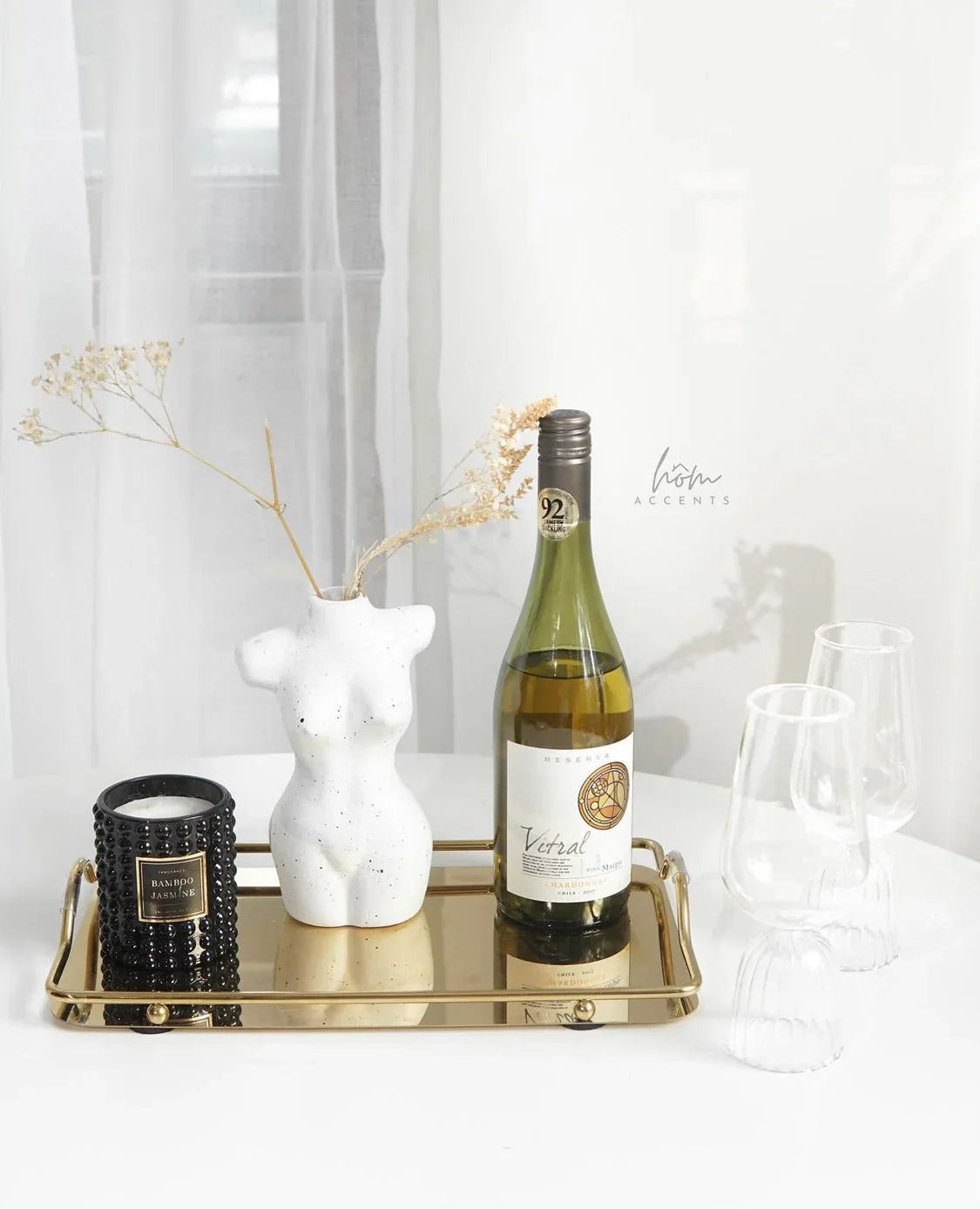 Gold-Tone Decorative Tray with Gallery Rail Handles