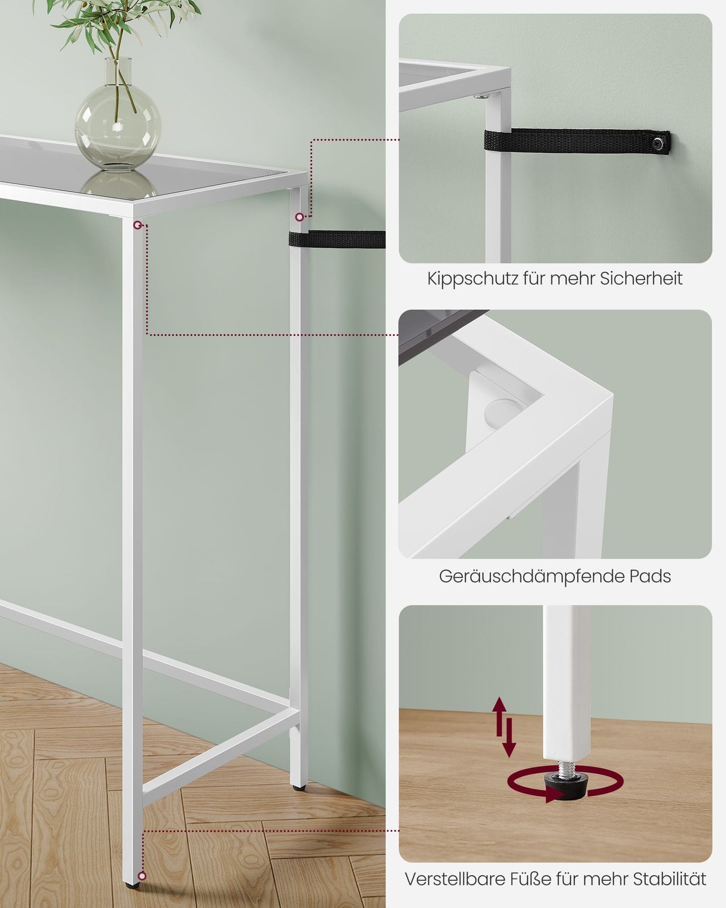 VASAGLE Console table tempered glass table top LGT026W01
