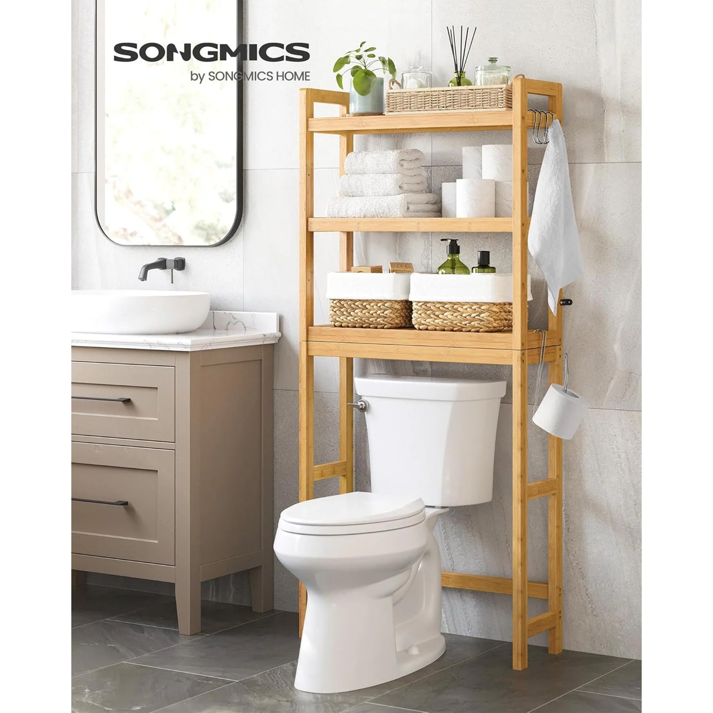 SONGMICS Bamboo Over The Toilet Storage UBTS001N01