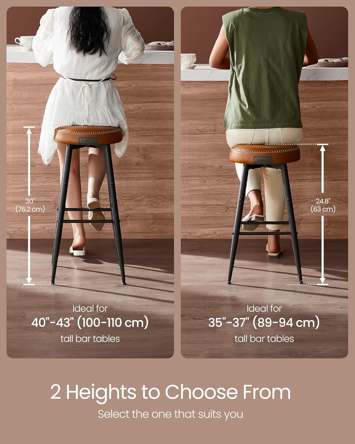 VASAGLE Set of 2 Bar Stools LBC080K01