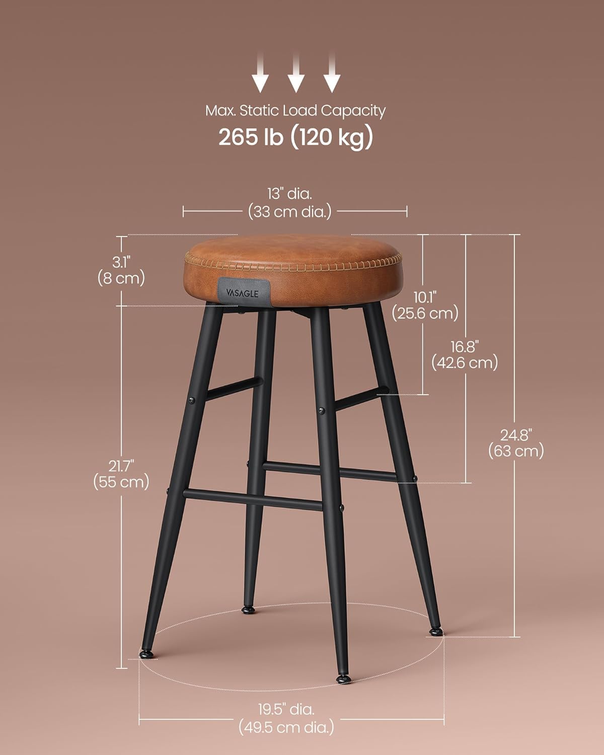 VASAGLE Set of 2 Bar Stools LBC080K01