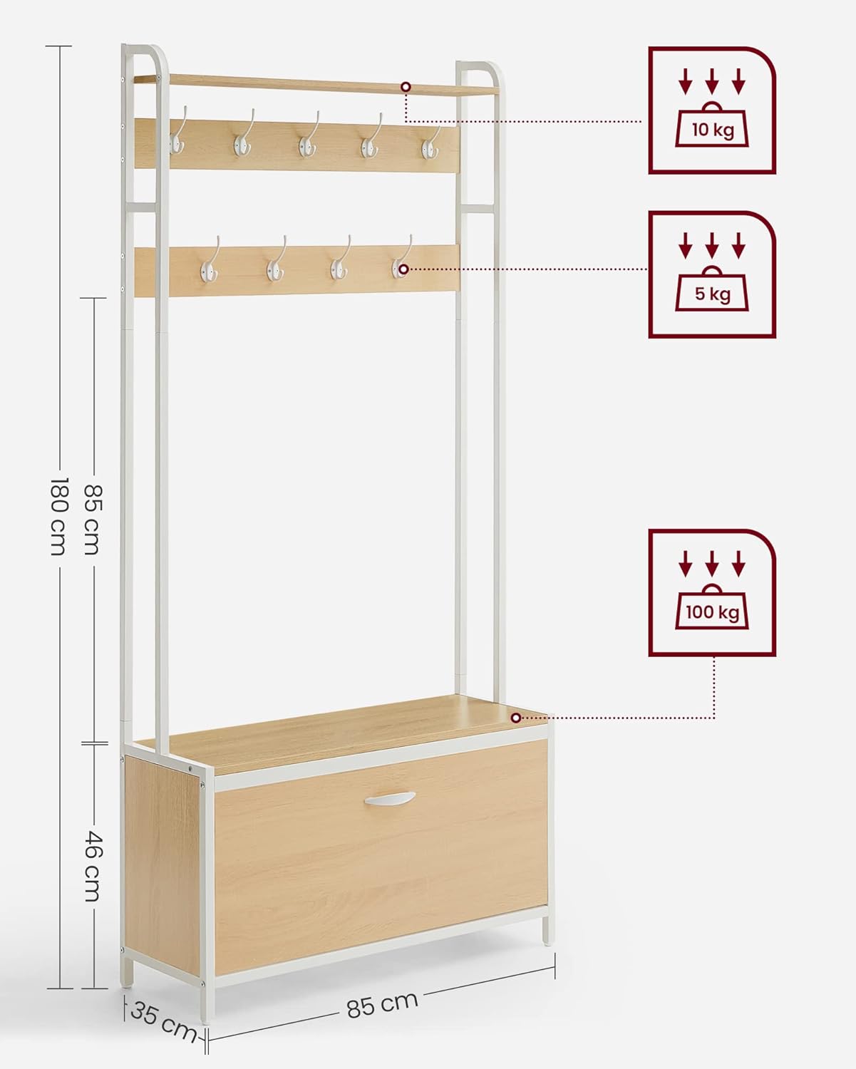 VASAGLE Hallway Furniture with 9 Hooks