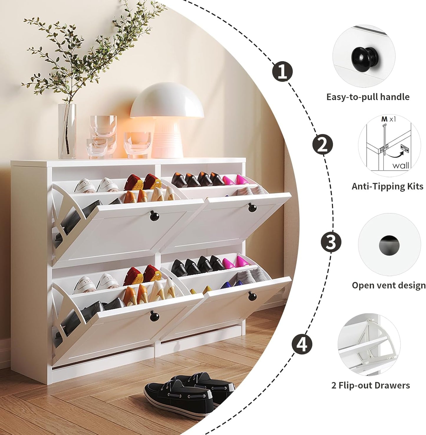 Shoe Cabinet with 4 Flip Drawers