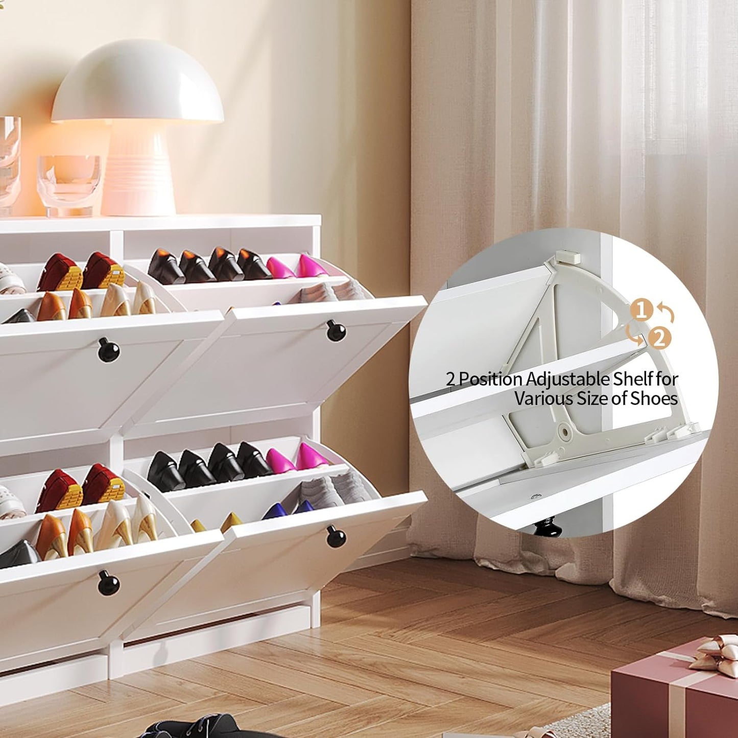 Shoe Cabinet with 4 Flip Drawers