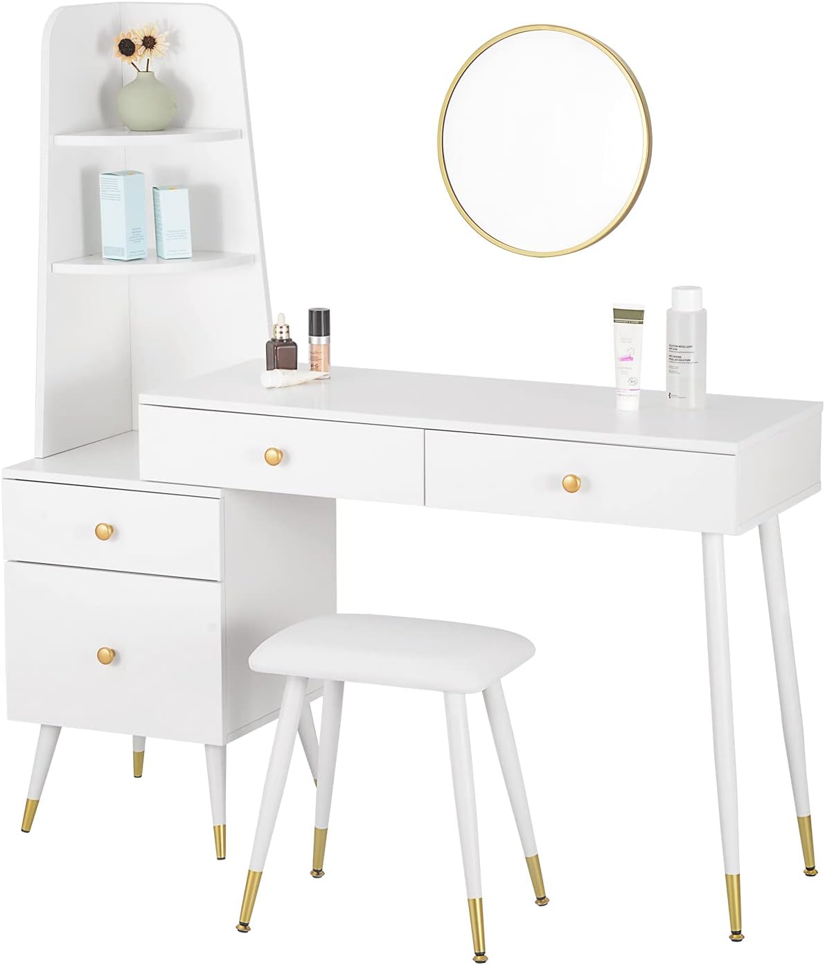 WOLTU Dressing Table with Mirror And Stool